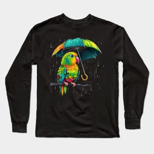 Parakeet Rainy Day With Umbrella Long Sleeve T-Shirt